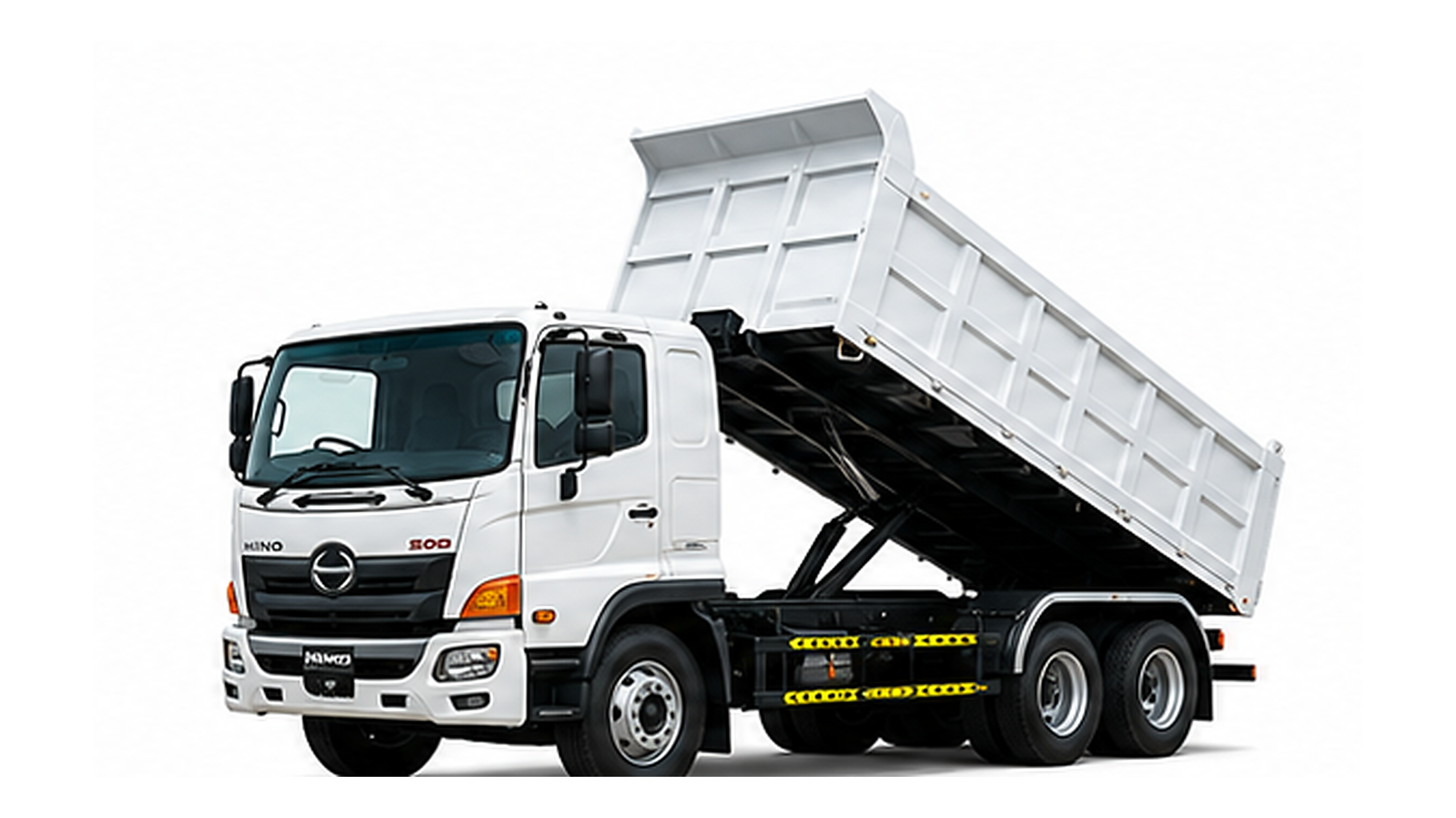 Tipper truck with its body raised